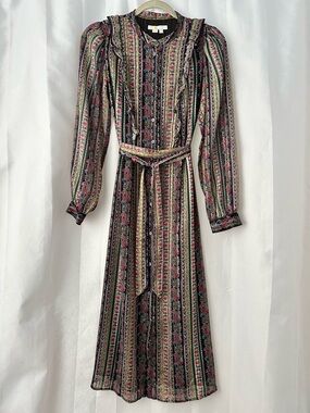 Boden Ruffle Metallic Midi Dress Modern Prairie Cottagecore Victorian